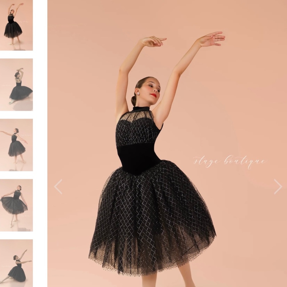 Beautiful dance costume dress and red gloves. Stage Boutique size adult small